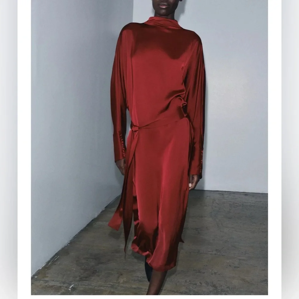 Zara SATIN EFFECT TIED DRESS ZW COLLECTION - Picture 2 of 6